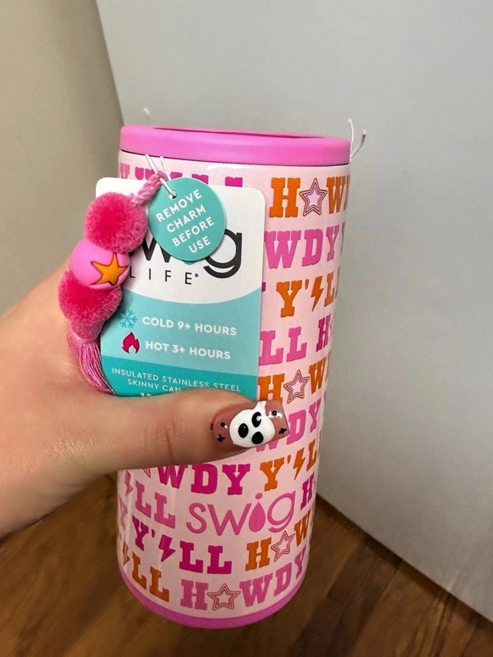Swig Life Howdy Y'all Skinny Can Cooler 12oz Pink & White